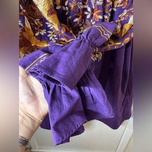 Free People Fleur Du Jour Purple Floral Gold Brown Embroidered Boho Mini Dress M - Picture 10 of 16